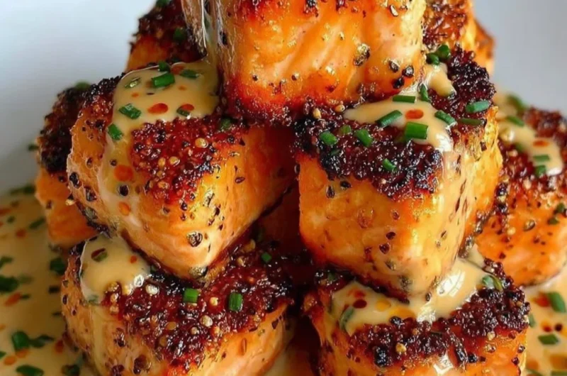 Crispy Bang Bang Salmon Bites served in a bowl with dipping sauce