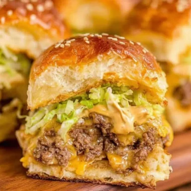 Delicious Big Mac Sliders served on a rustic wooden table