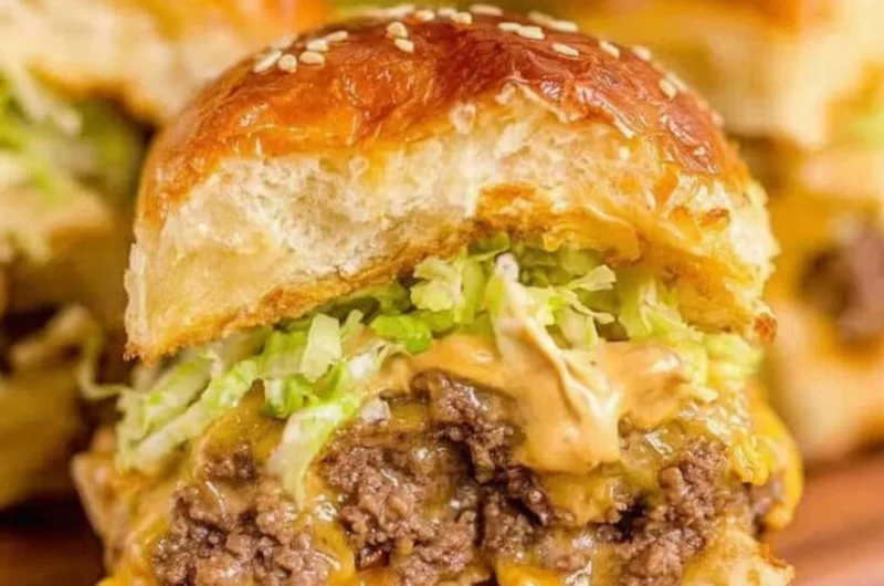 Delicious Big Mac Sliders served on a rustic wooden table