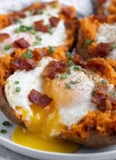 Healthy breakfast sweet potato dish with toppings for a nutritious meal