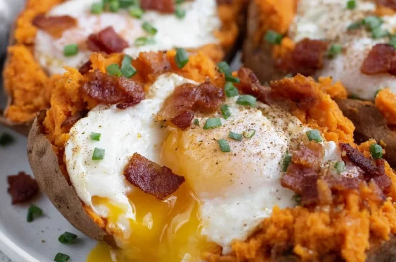 Healthy breakfast sweet potato dish with toppings for a nutritious meal