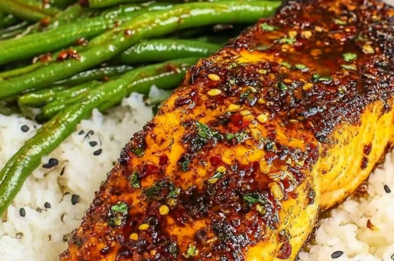 Cajun Honey Butter Salmon cooked with spices and honey glaze