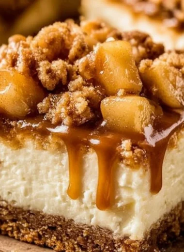 Delicious caramel apple cheesecake bars with a creamy texture and apple topping.