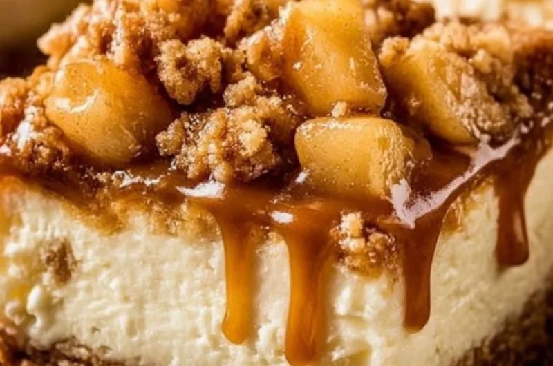 Delicious caramel apple cheesecake bars with a creamy texture and apple topping.
