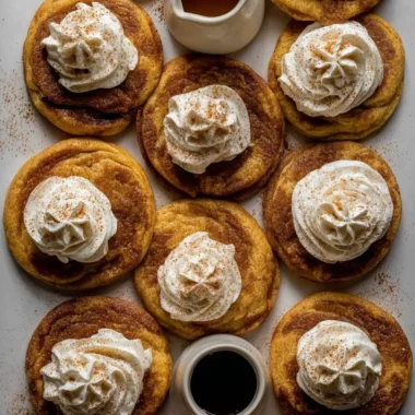 Chewy French toast cookies on a plate with syrup drizzle.