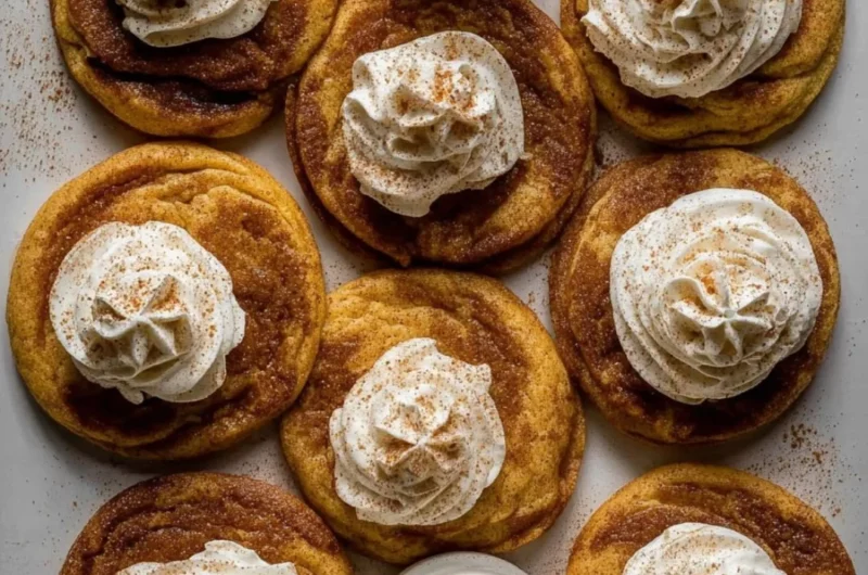 Chewy French toast cookies on a plate with syrup drizzle.