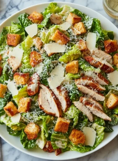 Delicious Chicken Caesar Salad with fresh greens, grilled chicken, and creamy dressing