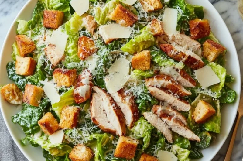 Delicious Chicken Caesar Salad with fresh greens, grilled chicken, and creamy dressing
