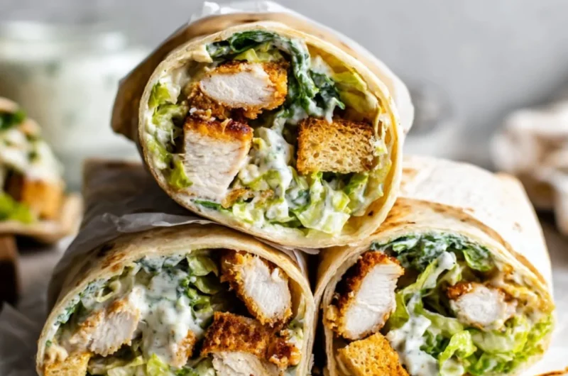 Chicken Caesar Wrap with lettuce, grilled chicken, and Caesar dressing