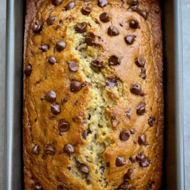 Delicious chocolate chip banana bread fresh out of the oven