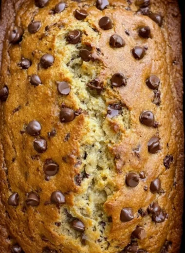 Delicious chocolate chip banana bread fresh out of the oven
