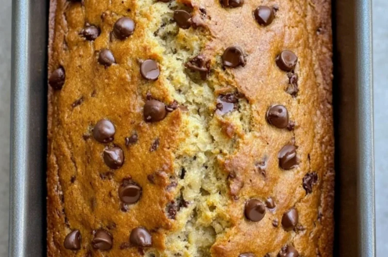 Delicious chocolate chip banana bread fresh out of the oven