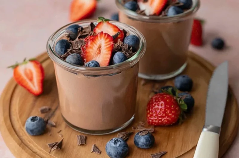 Delicious Chocolate Protein Pudding in a bowl, perfect for a healthy dessert.