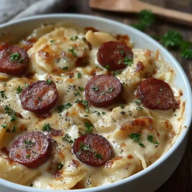 Classic Crockpot Pierogi Casserole with Kielbasa dish