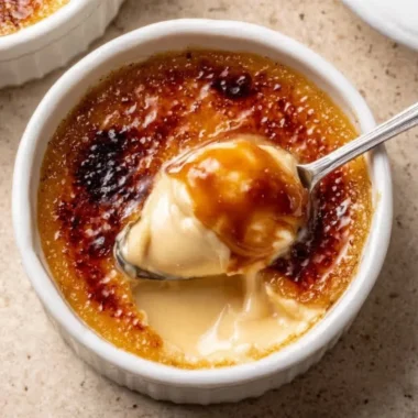 Delicious Coffee Crème Brûlée dessert topped with caramelized sugar crust