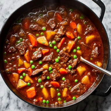 Delicious bowl of cozy beef stew with tender meat and vegetables
