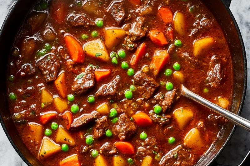 Delicious bowl of cozy beef stew with tender meat and vegetables