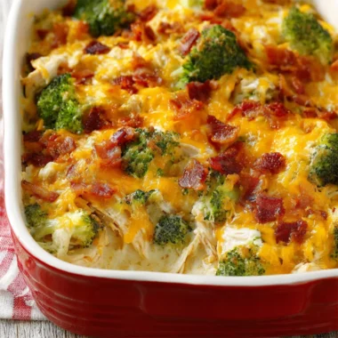 Creamy low carb chicken casserole with vegetables and cheese