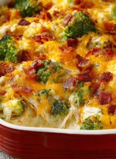 Creamy low carb chicken casserole with vegetables and cheese