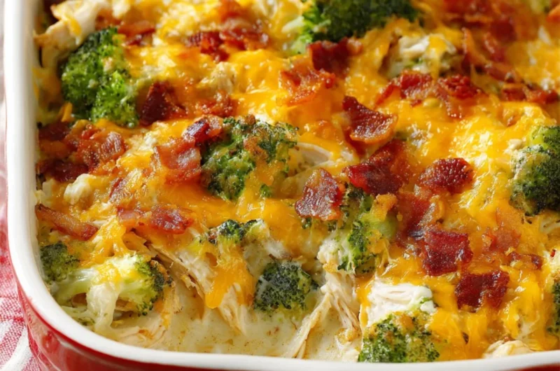 Creamy low carb chicken casserole with vegetables and cheese