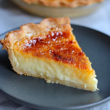 Delicious Crème Brûlée Pie with a golden caramelized sugar crust