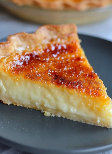 Delicious Crème Brûlée Pie with a golden caramelized sugar crust