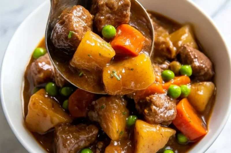 Delicious crockpot beef stew prepared with fresh vegetables and tender meat