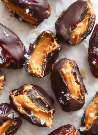 Homemade Date Snickers dessert with layers of chocolate and nuts