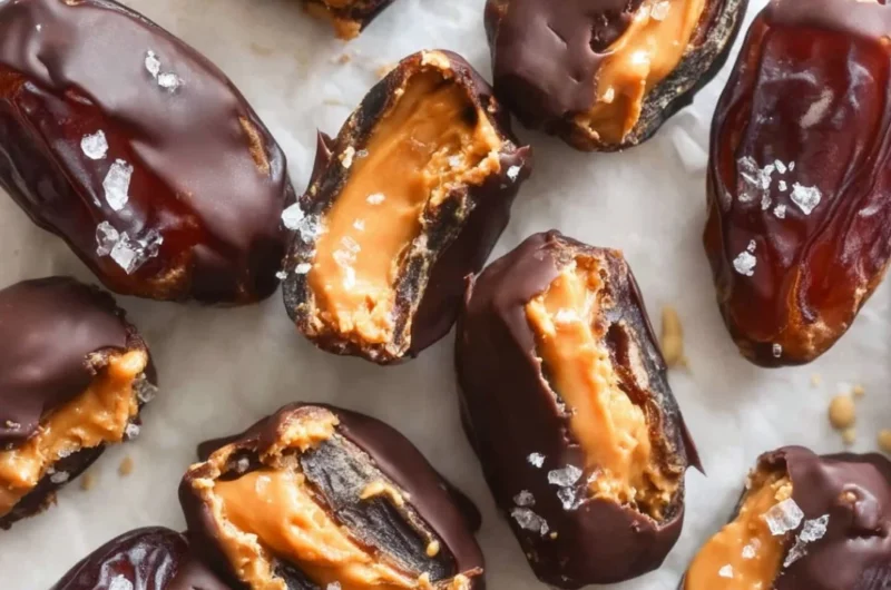 Homemade Date Snickers dessert with layers of chocolate and nuts