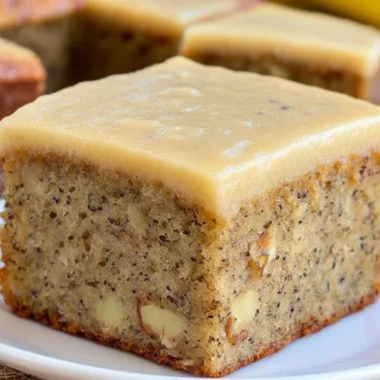 Delicious easy banana bread brownies on a plate.