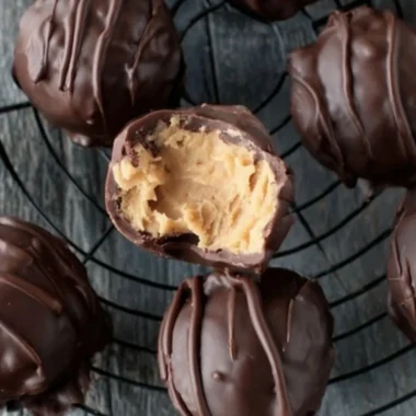 Easy chocolate peanut butter balls ready for the holiday season