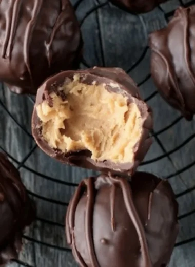 Easy chocolate peanut butter balls ready for the holiday season