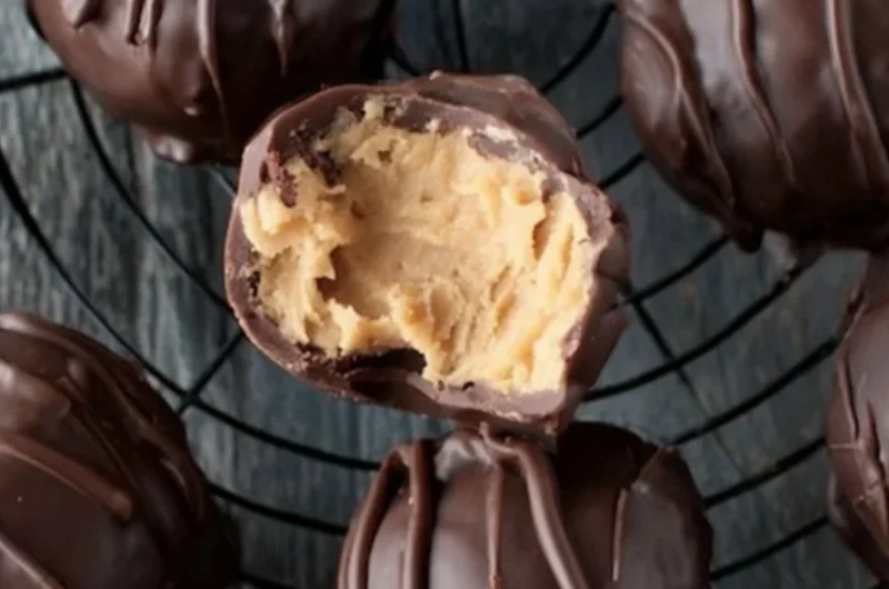 Easy chocolate peanut butter balls ready for the holiday season