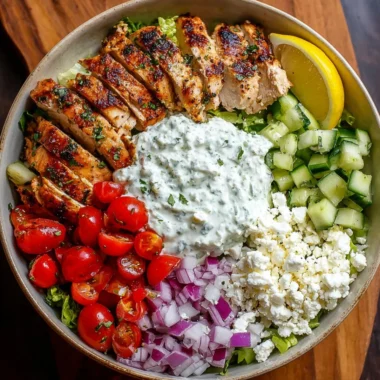 Greek Chicken Bowl with fresh vegetables and herbs