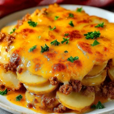Delicious Hobo Casserole made with ground beef and vegetables in a baking dish