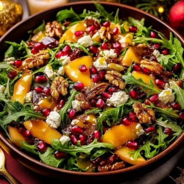 Colorful and festive holiday salad with honey mustard dressing
