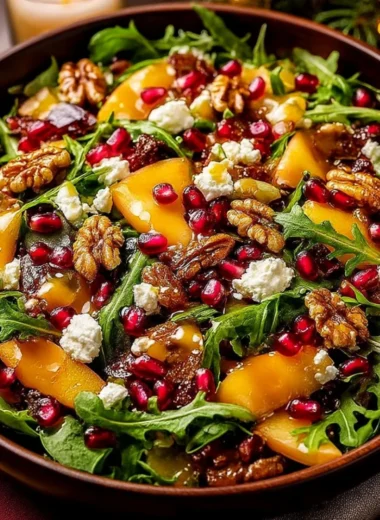 Colorful and festive holiday salad with honey mustard dressing