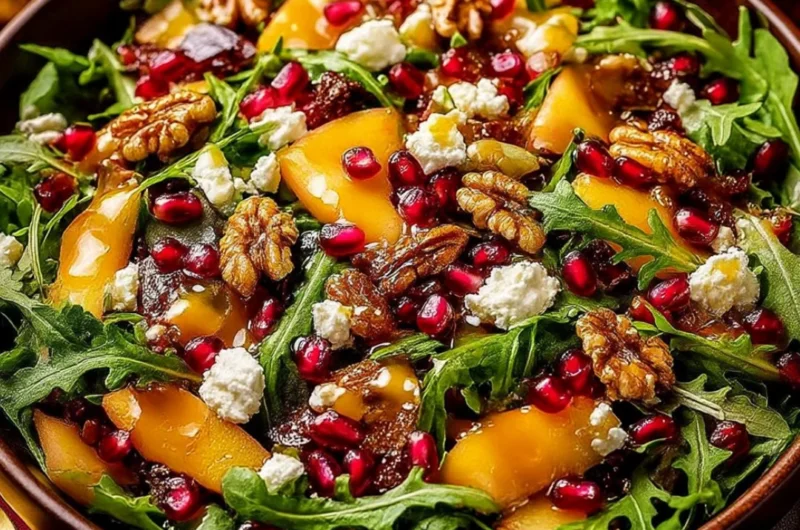 Colorful and festive holiday salad with honey mustard dressing