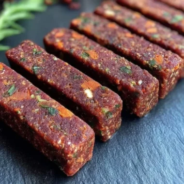 Homemade beef and vegetable chew sticks for dogs