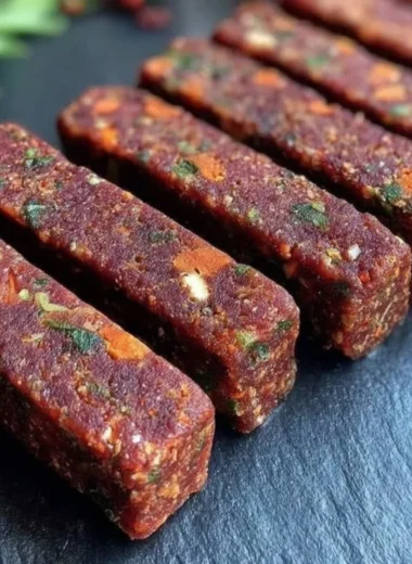 Homemade beef and vegetable chew sticks for dogs