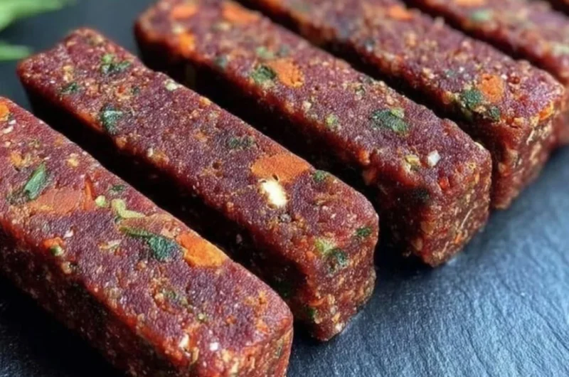 Homemade beef and vegetable chew sticks for dogs