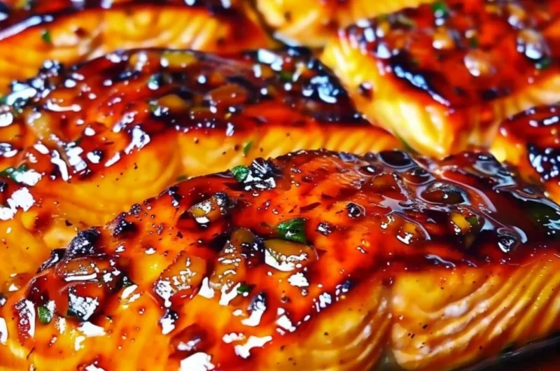 Delicious Honey Garlic Salmon garnished with herbs on a plate