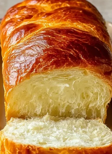 Loaf of homemade Amish White Bread on a wooden cutting board