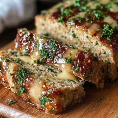 Juicy garlic parmesan chicken meatloaf served with herbs and spices