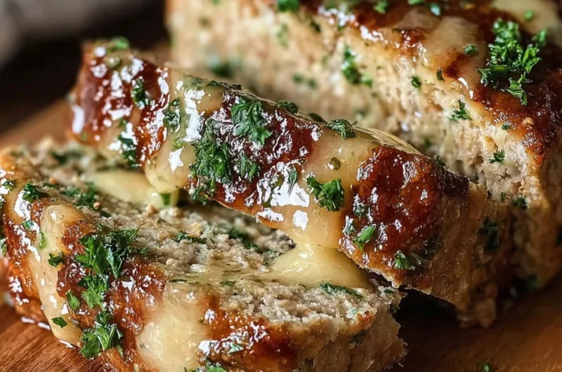 Juicy garlic parmesan chicken meatloaf served with herbs and spices