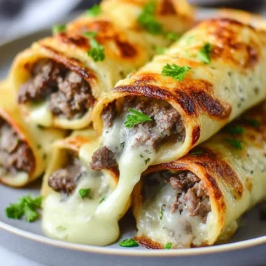Keto Philly Cheesesteak Rolls with cheese and peppers on a plate