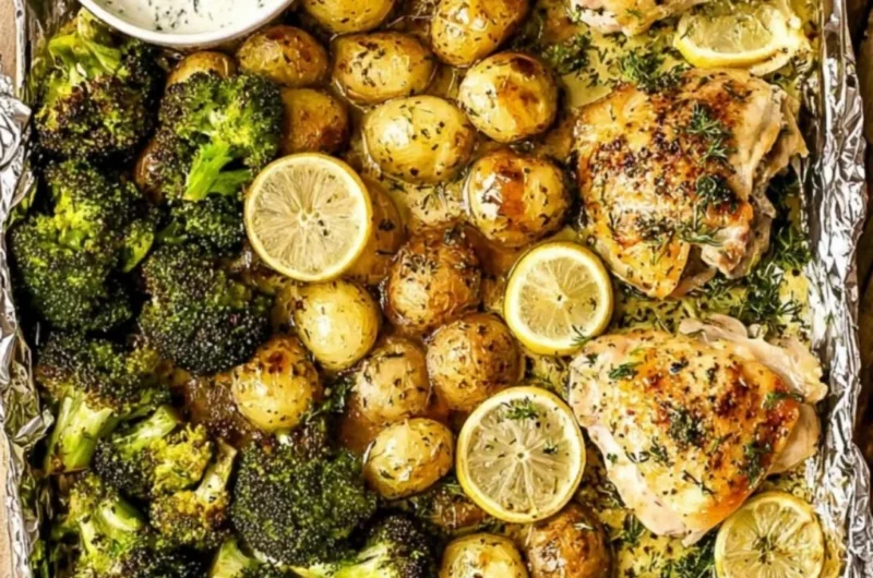 Tender Lemon Garlic Chicken garnished with fresh herbs and served on a plate.