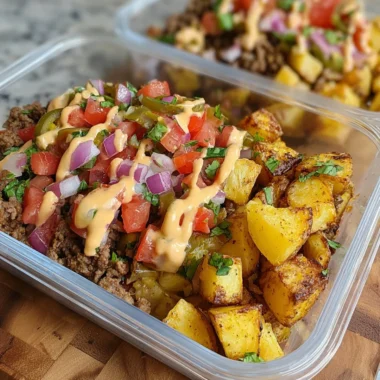 Loaded Potato Taco Bowl with creamy potatoes and fresh toppings