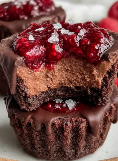 No-bake raspberry chocolate mousse cups topped with fresh raspberries