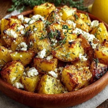 Mediterranean roasted potato bowl with tzatziki sauce and fresh herbs